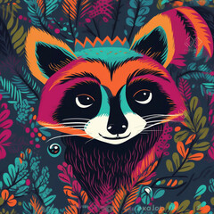 Colorful Cute Raccoon in a Garden Seamless Pattern Generative AI