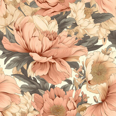 Peach Floral Seamless Pattern Generative AI