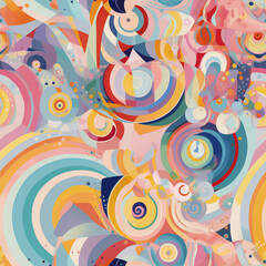 Naklejka premium Abstract Shapes Colorful Pastel Circle Spiral Seamless Pattern Generative AI
