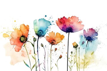 Colorful Flowers in Splash Watercolor Style - Generative AI
