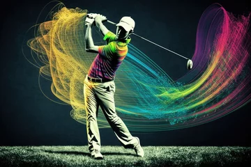 Fotobehang Golf Swing With Colorful Effects - Generative AI  © RenZen