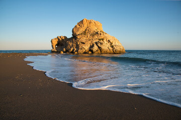 Penon del Cuervo beach at sunset, Malaga province, Andalusia, Spain