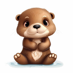 Plakat Baby Otter illustration. Generative AI