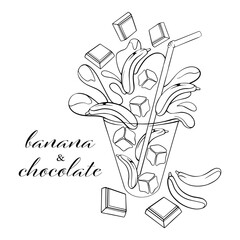 hand drawn banana shake, colouring book, colouring page.