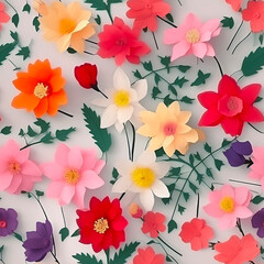 Seamless volumetric floral pattern. Flower background with appliqu&eacute; effect. AI generated