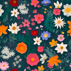 Seamless volumetric floral pattern. Flower background with appliqu&eacute; effect. AI generated