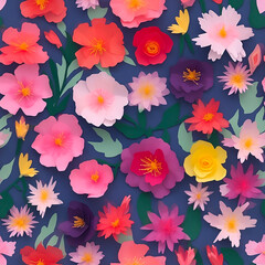 Fototapeta na wymiar Seamless volumetric floral pattern. Flower background with appliqué effect. AI generated