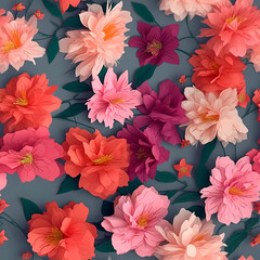 Seamless volumetric floral pattern. Flower background with appliqu&eacute; effect. AI generated