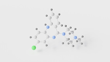 clozapine molecule 3d, molecular structure, ball and stick model, structural chemical formula atypical antipsychotic