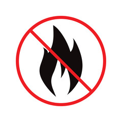 Forbidden fire vector icon. No flame vector flat sign design. Prohibited fire icon. Warning, caution, attention, restriction label ban. Danger fire symbol pictogram