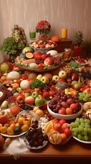 Obraz na płótnie Canvas food, table, fruits, vegetables, a lot, abundance, still life, a lot of different food,