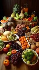 food, table, fruits, vegetables, a lot, abundance, still life, a lot of different food,