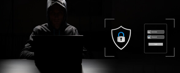 Cybersecurity concept, hooded hacker, black hat, darknet,generative AI
