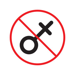 No gender vector icon. Gender sign of men and women. Male and female flat sign design. Warning, caution, attention, restriction label ban gender symbol pictogram