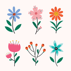 Colorful Flowers, Spring, vector flat illustration, cartoon, eps10