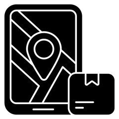 A flat design icon of mobile parcel location 