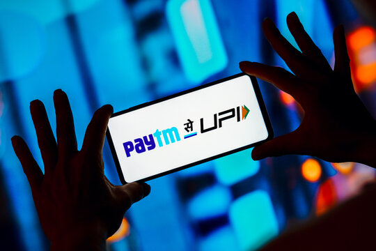 April 16, 2023, Brazil. In this photo illustration, the Paytm logo is displayed on a smartphone screen.