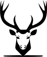 Deer head mascot logo in black and white color, vector drawing, silhouette illustration 
