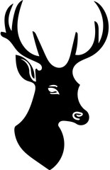 Deer head mascot logo in black and white color, vector drawing, silhouette illustration 