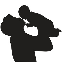 A father holding his baby daughter's silhouette drawing illustration-vector Artwork