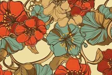 Background of vintage 2D flower image. Generative AI