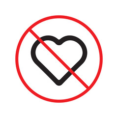 No heart vector icon. Forbidden heart flat sign design. Warning, caution, attention, restriction, danger  attention laben ban. No love symbol pictogram