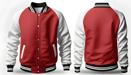 A red and white baseball jacket with a black stripe created with Generative AI technology