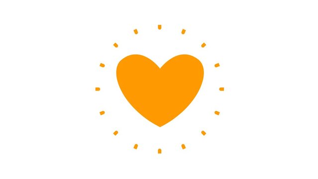 Animated orange symbol of heart pulsation. Looped video of beating heart with rays. Flat vector illustration isolated on the white background.