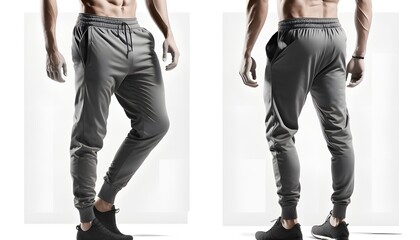 A man in grey pants with no shirt on