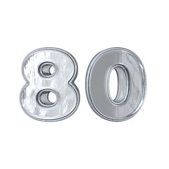 Number 80 3D rendering transparent background