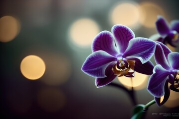 Fototapeta na wymiar Macro photo of black-gold orchids. Wildlife concept of ecological environment. Generative AI