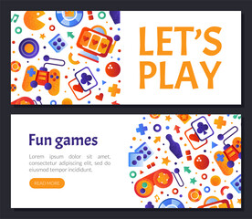 Naklejka premium Game and Entertainment Object Web Design with Gamepad, Arcade and Cards Vector Template