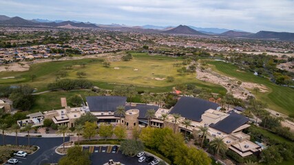 Fototapeta na wymiar Aerial view of a golf club in a new neighborhood in VIstancia, Arizona