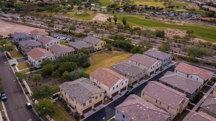 Fototapeta premium Aerial view of new houses in the new neighborhood in VIstancia, Arizona