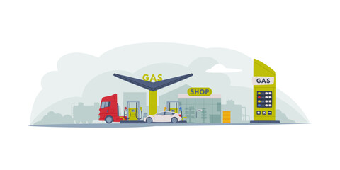 Gas Filling Station as Facility Selling Fuel for Motor Vehicle Vector Illustration