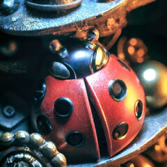 steampunk ladybug statue made of metal parts