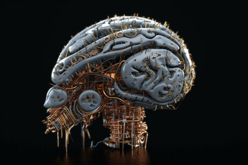 Fototapeta na wymiar Anatomy of AI brain on black background