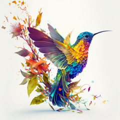 Hummingbird and Flowers - AI Generated 