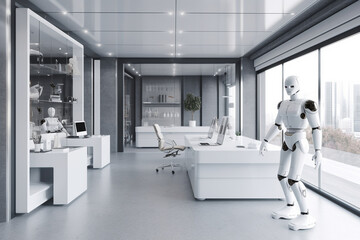 Interior of an office ran by robots