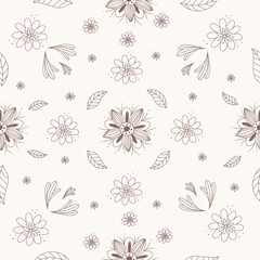 Fototapeta na wymiar Floral seamless pattern with hand-drawn doodle flowers. Can be used for textile, wallpapers, gift wrapping paper, card, cover