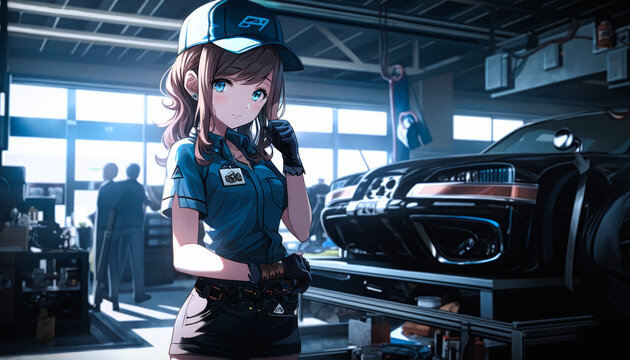 anime cartoon girl mechanic