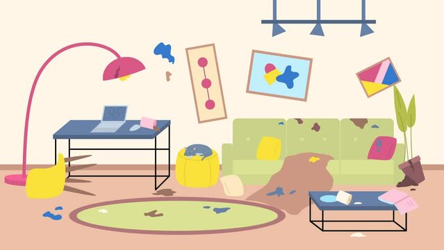 Cartoon Color Clean and Dirty Stained Home Living Room Concept Animation Effect Flat Design Style. illustration of Organize Cleaning