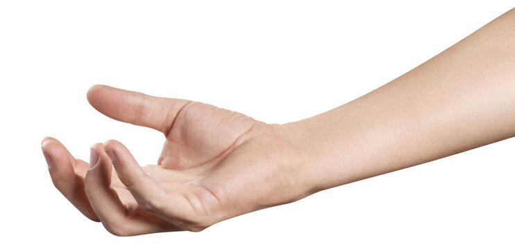 Outstretched hand, going to catch, grab or take something or somebody, cut out
