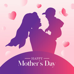 Mother's Day Flat Vector Illustration With Mom and Kid For Social Media Post Cards And Banner