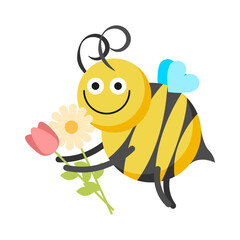 Abstract Flat Cartoon Animal Insect Beetle Bee Fly Honey Yellow Animal Vector Design Style Elements Fauna Wildlife