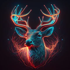 Gordijnen Antlers With deer head neon illustration AI Generated © Biplob