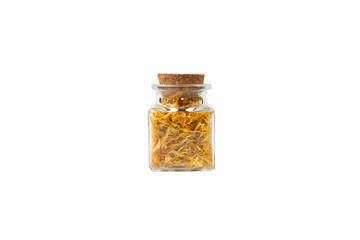 Dried Calendula or Marigold petals. Marigold  in latin Calendula officinalis is known for its healing properties. Herbs. Alternative medicine.