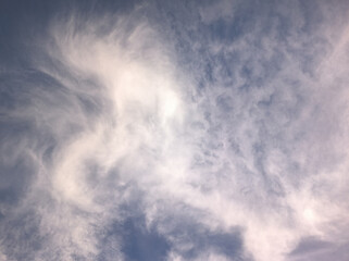 Dense, fuzzy white cloud resembling a horse. Dense white cloud in the afternoon