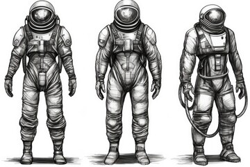 Fototapeta na wymiar The hand-drawn space outfit is shown in the following waya. Generative AI
