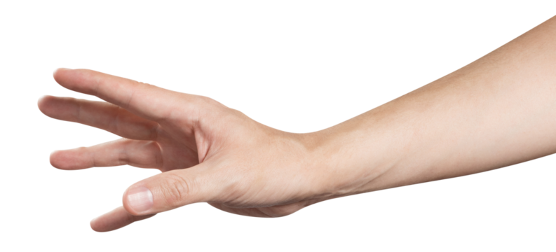 Outstretched hand, going to catch, grab or take something or somebody, cut out
